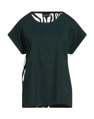 Emporio Armani Woman T-shirt Dark Green Size 10 Cotton, Polyester