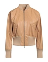 Masterpelle Woman Jacket Camel Size 10 Soft Leather In Beige