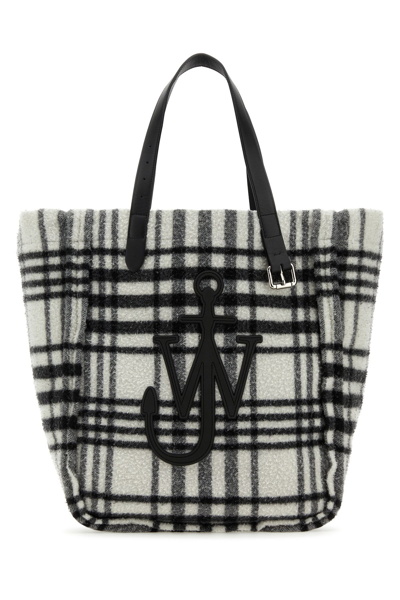 Jw Anderson Checkered Logo Patch Tote Bag In Black