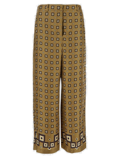 's Max Mara Flowing Trousers In Printed Silk In Beige,brown,yellow