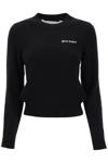 Palm Angels Cropped Pullover With Embroidered Logo In Black Off White (black)