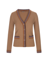 ETRO BEIGE RIBBED CARDIGAN WITH STRIPES
