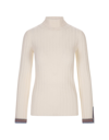 Etro Off-white Wool Turtleneck Sweater With Multicolor Cuffs In Bianco