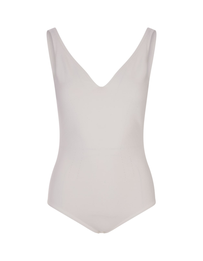 Alexander Mcqueen White Body Top With Perforated Stripes In Bianco