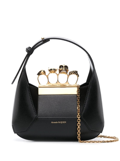 Alexander Mcqueen The Jewelled Hobo Mini Bag In Black And Gold