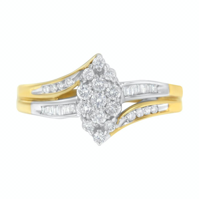 Haus Of Brilliance 10k Yellow And White Gold 1/2 Cttw Diamond Marquise Shaped Cluster Split Shank Ring
