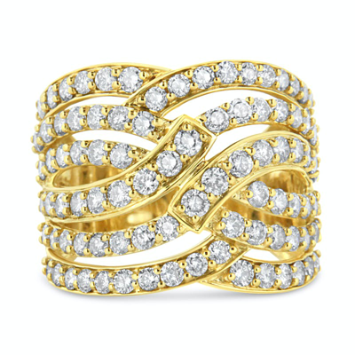 Haus Of Brilliance 10k Yellow Gold 3.00 Cttw Diamond Multi Row Bypass Wave Cocktail Band Ring
