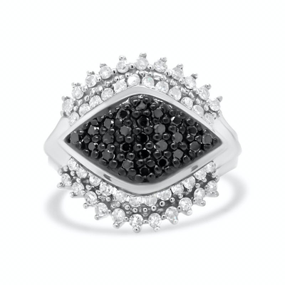 Haus Of Brilliance .925 Sterling Siler 1.00 Cttw White And Black Diamond Cluster Evil Eye Ring In Grey