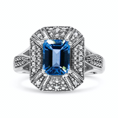 Haus Of Brilliance .925 Sterling Silver Diamond Accent And 8 X 6 Mm Emerald-shape Blue Topaz Ring In White
