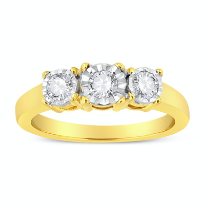 Haus Of Brilliance 14k Yellow Gold Plated .925 Sterling Silver 1/2 Cttw Diamond Three Stone Illusion Plate Ring (j-k Co