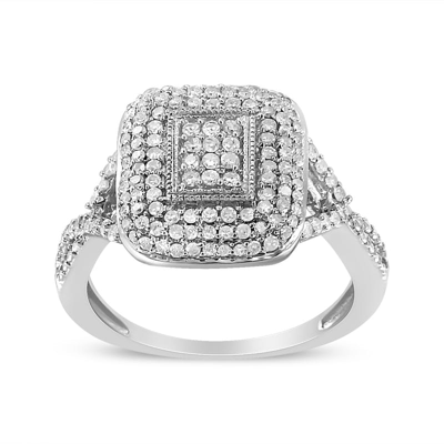 Haus Of Brilliance .925 Sterling Silver 1/2 Cttw Round-cut Diamond Cluster Cushion Ring (i-j , I1-i2) In Grey