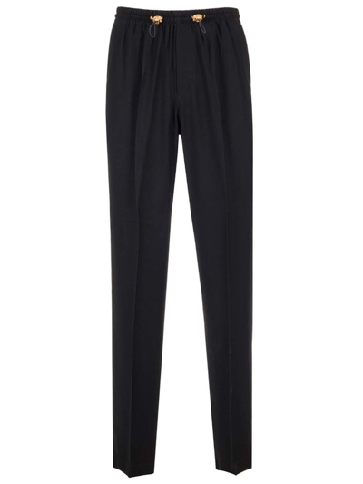 Versace Drawstring Pleated Trousers In Black