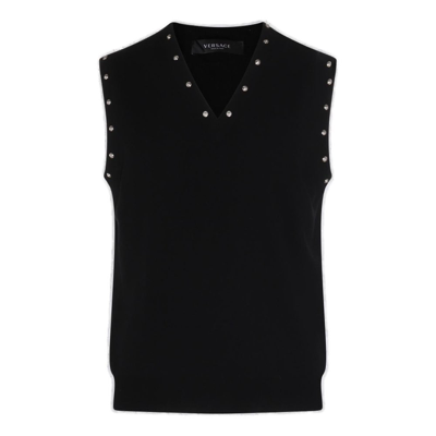 Versace Studded V-neck Vest In Black