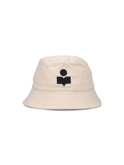 Isabel Marant Logo Embroidered Narrow Brim Bucket Hat In Beige