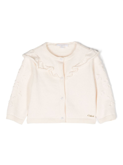 Chloé Babies' Bib-collar Knitted Cardigan In Neutrals