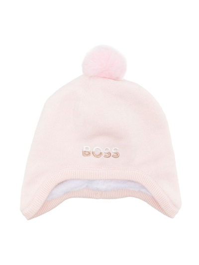 Bosswear Babies' Embroidered-logo Pompom Beanie In Pink