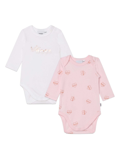 Bosswear Babies' Logo-print Crew-neck Body (set Of Two) In Pink