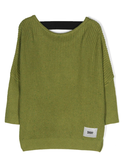Dkny Kids' Logo-patch Knitted Jumper In Green