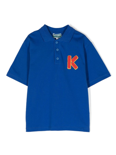 Kenzo Kids' Logo-embroidered Cotton Polo Shirt In Blue