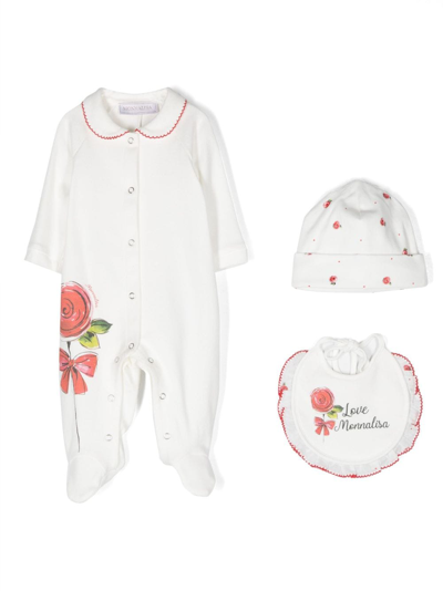 Monnalisa Floral-print Babygrow Set In White