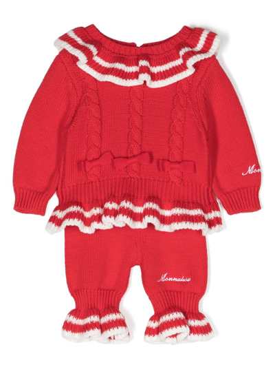 Monnalisa Babies' Knitted Sweater And Trousers Set In Red