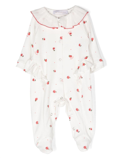 Monnalisa Babies' Ruffled-collar Cotton Body In Cream + Ruby Red