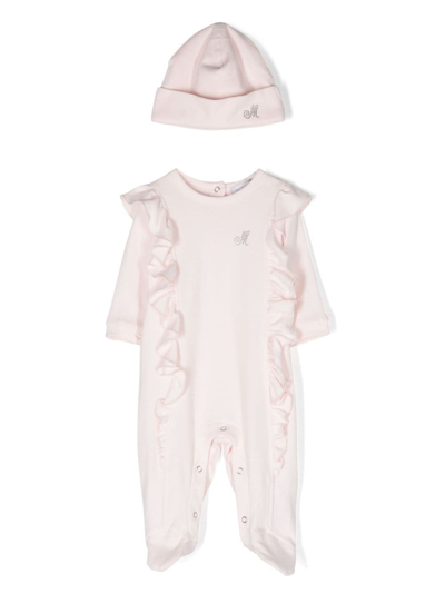 Monnalisa Ruffle-detail Babygrow Set In Pink