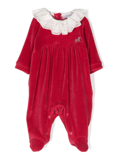 Monnalisa Babies' Ruffled-collar Velvet Body In Red