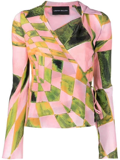 Louisa Ballou Print Silk Wrap Shirt In Multicolore