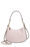 Valentino Garavani Small Rockstud Leather Hobo Bag In Water Lilac