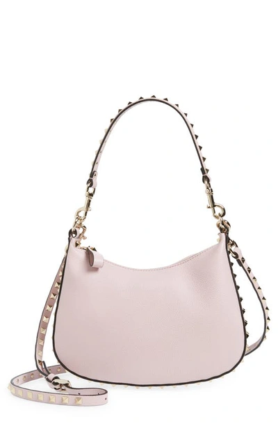 Valentino Garavani Small Rockstud Leather Hobo Bag In Water Lilac