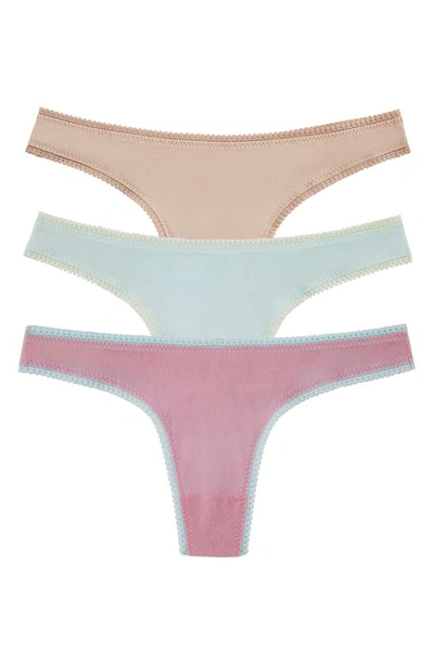 On Gossamer Hip G Thongs, Set Of 3 In Champagne/orchidsmoke/clrwater