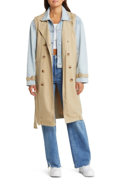 Blanknyc Double Breasted Twill Denim Trench Coat In First Row