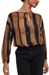 Bella Dahl Tie Up Pullover Top In Golden Stripes Print