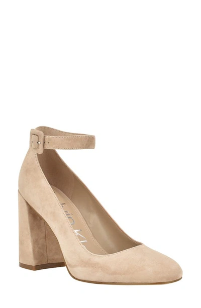 Calvin Klein Women's Fionna Round Toe Block Heel Dress Pumps In Light Natural Suede