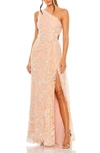Mac Duggal Sequin Embellished One-shoulder Gown In Peach
