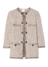 St John Boucle Slub Tweed Knit Jacket In Black/ivory/pink Multi
