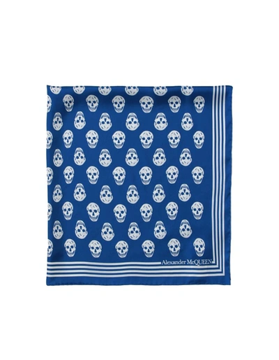 Alexander Mcqueen Royal Blue Silk Scarf With Skull Motif