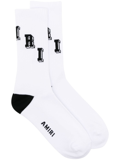 Amiri Intarsia-knitted Logo Socks In White