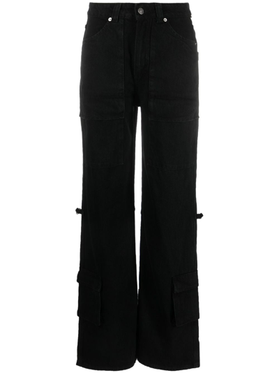 Haikure Winona Stretch High-rise Flared-leg Cargo Jeans In Black