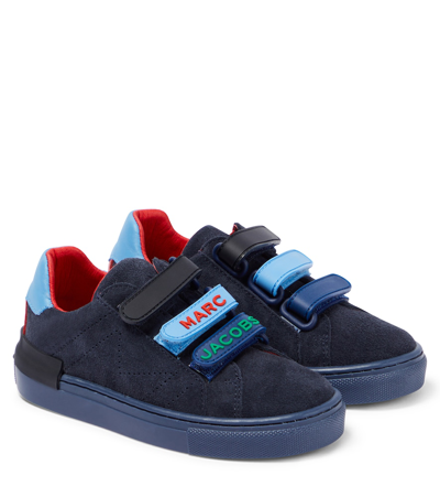 Marc Jacobs Kids' Touch-strap Suede Trainers In Blu