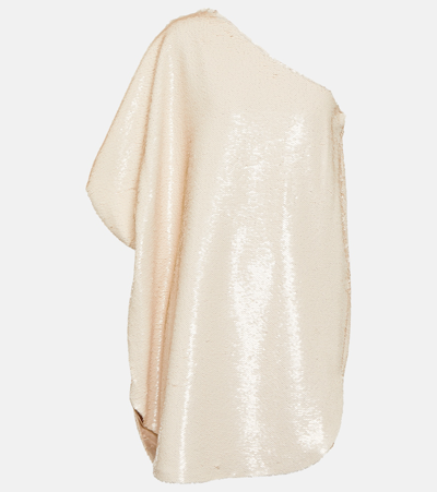 The Frankie Shop Gloria One-shoulder Sequined Tulle Mini Dress In Neutrals