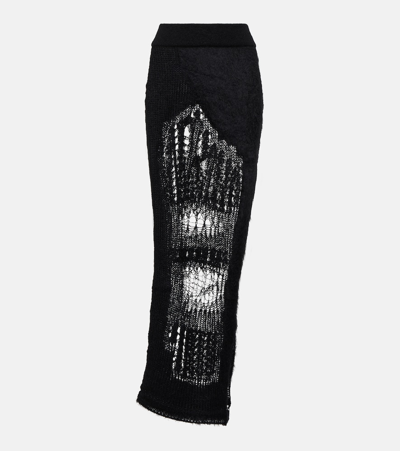 Rick Owens Distressed Mohair-blend Maxi Skirt In Black