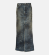 Balenciaga Dark Blue Maxi Skirt With Crinkled Effect With Logo Patch In Cotton Denim Woman In Blue