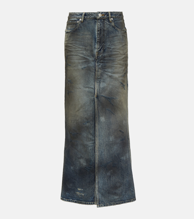 Balenciaga Bleached Denim Maxi Skirt In Blue