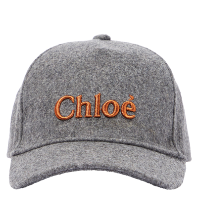 Chloé Kids' Embroidered-logo Cotton Cap In Grey