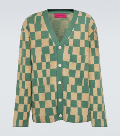 The Elder Statesman Green Checkerboard Print Knitted Cardigan
