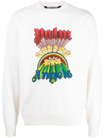 Palm Angels Rainbow Sweater In White