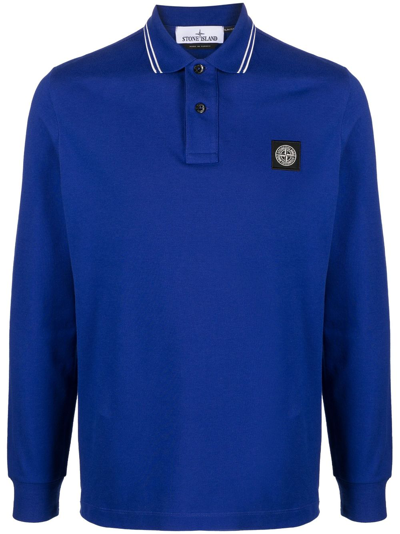 Stone Island Men's Long Sleeve Patch Polo Shirt in Black