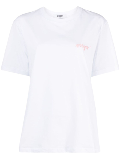 Msgm Logo-embroidered Cotton T-shirt In White